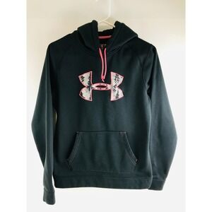 Under armour Jacket Women's Size M Black Pink Pullover Fleece Hoodie Drawstring